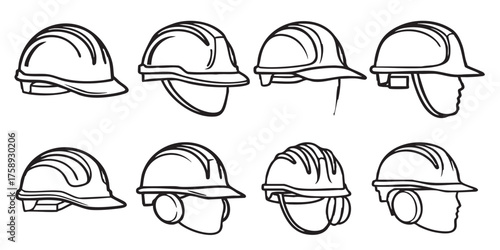 Set of construction hard hat outline icons vector

