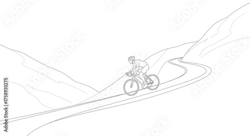 Cyclist riding a road bike on a winding mountain pass sketch.