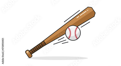 Wooden Baseball Bat and Ball in Motion.