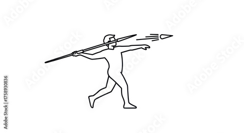 Dynamic Black Outline Drawing of a Person Throwing a Spear.