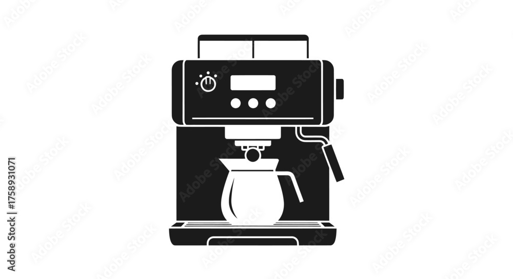 Fototapeta premium Black and White Espresso Machine with Jug and Display.