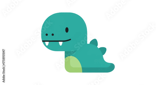Adorable cartoon teal dinosaur with sharp white teeth and green belly.