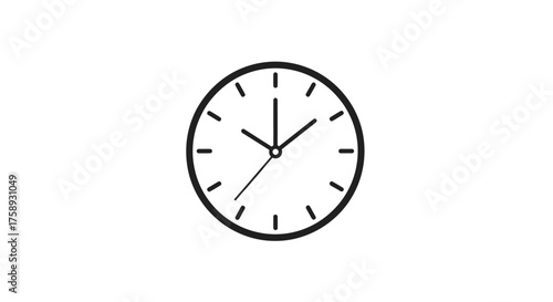 Simple Black and White Analog Clock Face with Hour and Minute Hands.