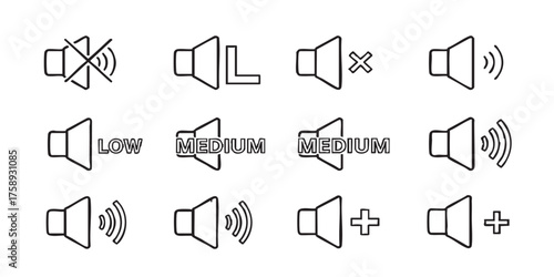 Set of sound volume outline icons vector
