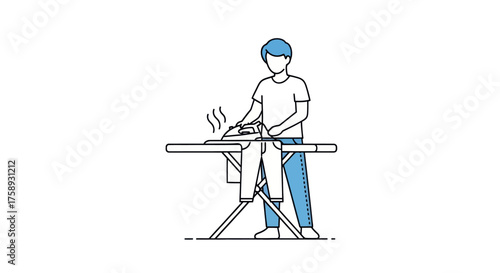 Person Ironing Clothes on Ironing Board Steam Visible.