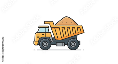 Yellow Dump Truck Filled with Sand Construction Vehicle Illustration.
