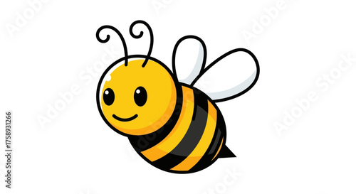 Cartoon Bee with Yellow and Black Stripes in Flight.
