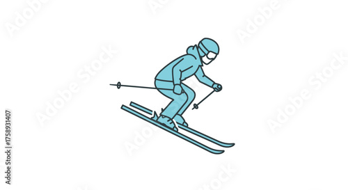 Skier in Blue Suit Downhill Skiing Illustration.