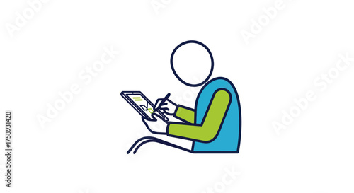 Stylized figure using a digital tablet with a stylus.
