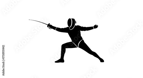 Silhouette of a Fencer in Action with Sword Extended.