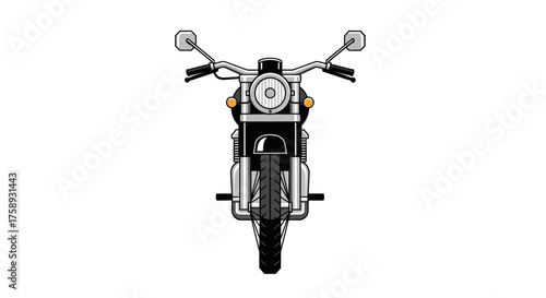Front View Illustration of a Classic Black Motorcycle.
