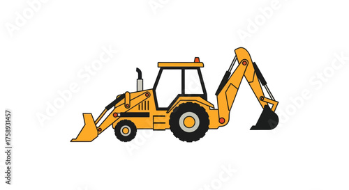 Yellow Backhoe Loader Construction Vehicle Illustration.