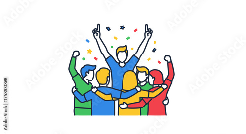 Foto Group of Cheerful People Celebrating Victory with Arms Raised.