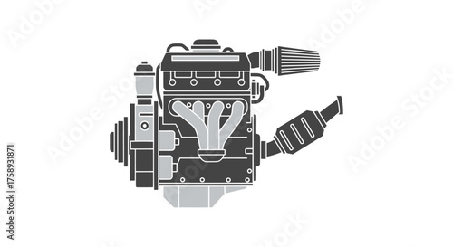 Detailed Illustration of a Four-Cylinder Internal Combustion Engine.