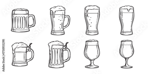 Set of beer mug outline icons vector
