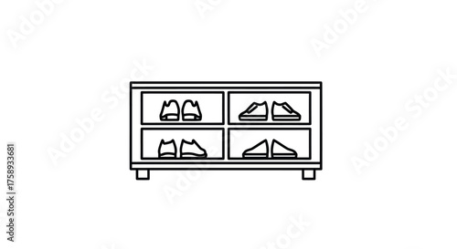 Minimalist Shoe Rack Illustration with Shoes.