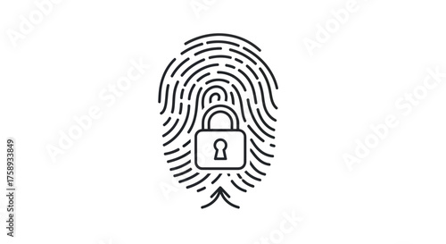 Fingerprint Biometric Security with Locked Padlock Icon.