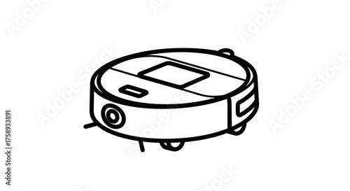 Simple Line Drawing of a Round Robotic Vacuum Cleaner.
