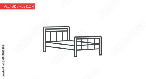 Minimalist Line Art Illustration of a Bed Frame with Headboard and Footboard.
