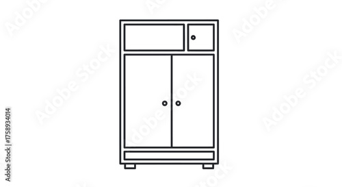 Outline drawing of a tall storage cabinet with double doors and upper compartments.