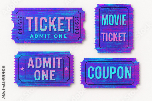 Colorful Retro Ticket Set – Artistic Admission, Coupon, and Cinema Stubs Collection