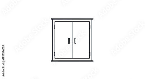 Simple Outline of a Double-Door Cabinet with Handles.