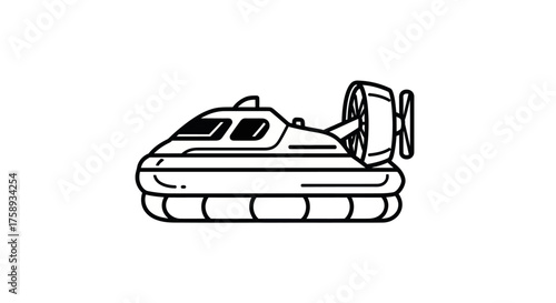 Simple Line Drawing of a Hovercraft Vehicle.