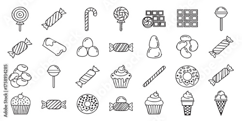 Set of candy sweet outline icons vector
