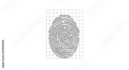 Digital Fingerprint Scan on Grid for Biometric Identification.