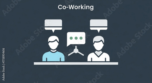 Co working space business meeting collaboration teamwork discussion and communication concept vector illustration