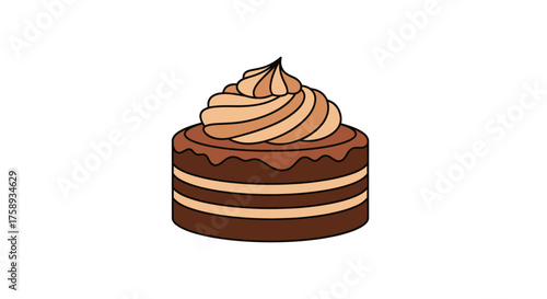 Delicious Chocolate Cake with Creamy Topping Illustration.