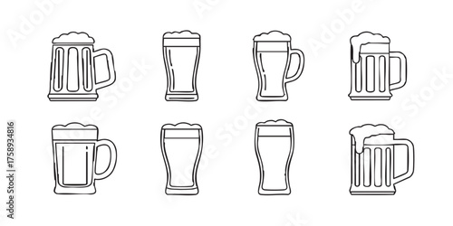 Set of beer mug outline icons vector
