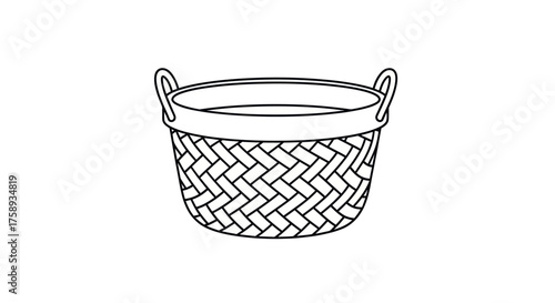 Hand-drawn illustration of a woven basket with two handles.