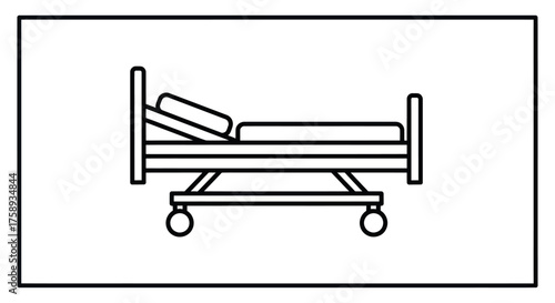 Simple Line Art Icon of a Hospital Bed with Adjustable Headrest.