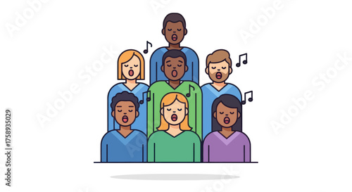 Group of Diverse People Singing in a Choir Musical Notes.