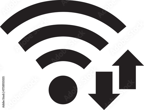 wifi signal strength indicator icon with upload download arrows isolated on white background.