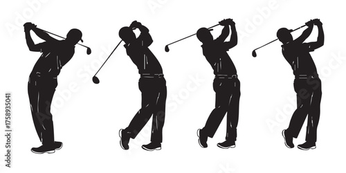 Set of golfer swinging club silhouettes vector
