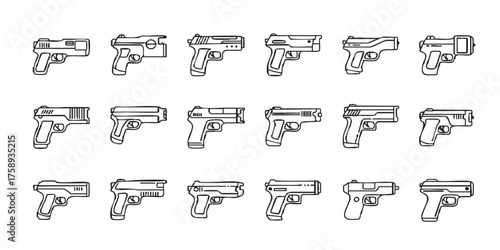 Set of taser stun gun outline icons vector
