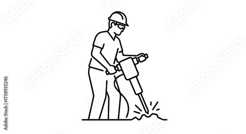 Construction worker operating a jackhammer for demolition work.