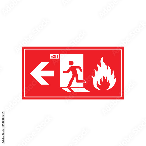 Fire Exit Sign with Flames: Red and White Safety Banner for Emergency Situation