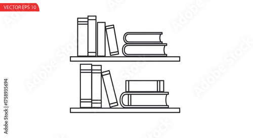 Two shelves filled with a variety of books some standing and some stacked.