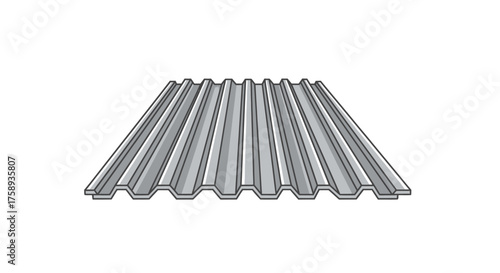 Corrugated Metal Sheet with Parallel Ridges and Grooves.