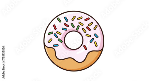 Cartoon Donut with Pink Icing and Colorful Sprinkles.