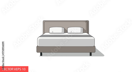 Modern Bed with Pillows and Upholstered Headboard Minimalist Design.