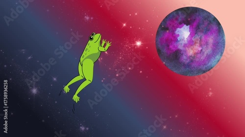 A hilarious and whimsical animation of a frog spinning in zero gravity