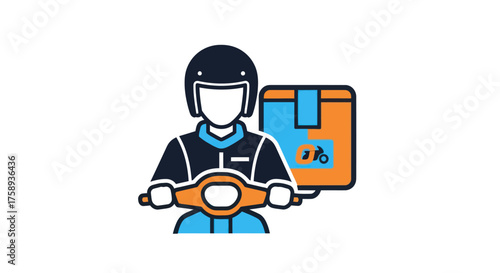 Delivery Courier on Scooter with Package Illustration.