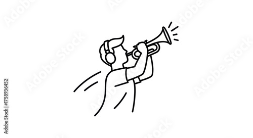 Stylized Line Art Illustration of a Person Playing a Trumpet with Headphones.