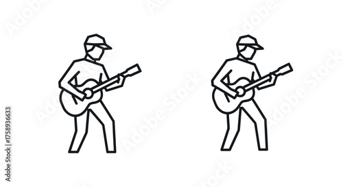 Two stylized line art figures playing acoustic guitars.