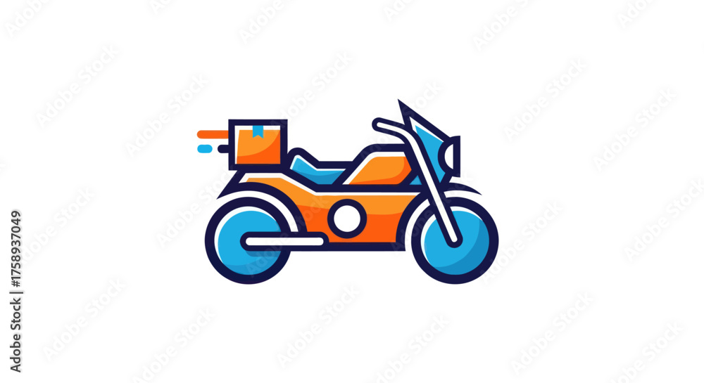 Obraz premium Stylized Orange and Blue Delivery Motorcycle with Cargo Box.