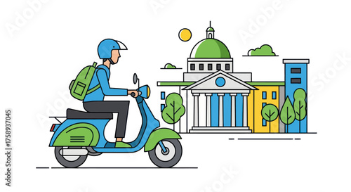 Vector Illustration of Delivery Person Riding a Scooter.